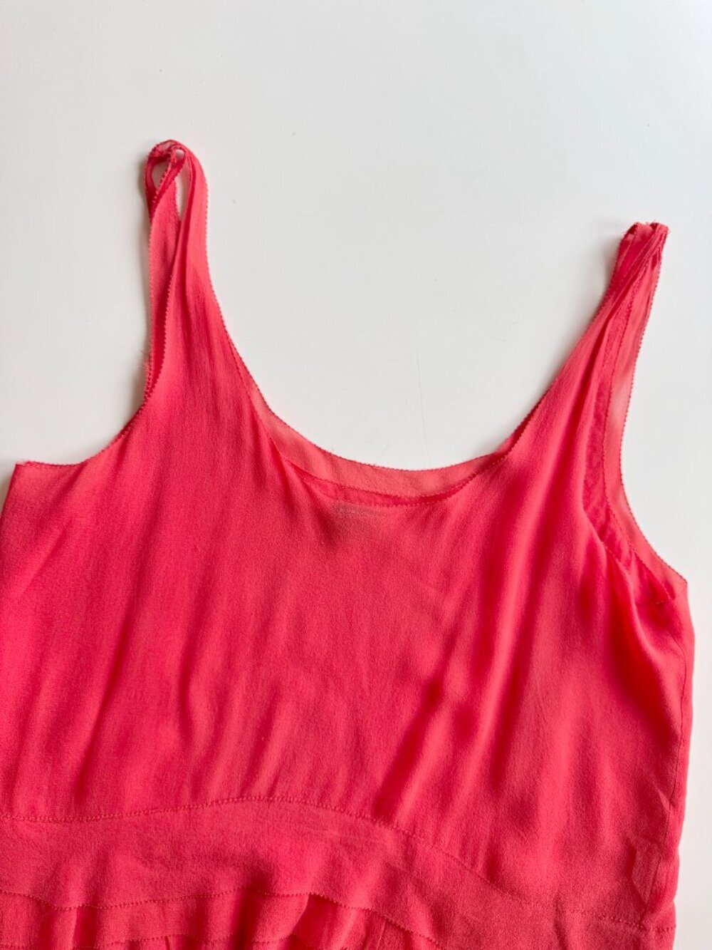CLUB MONACO Coral Red Silk Georgette Ruffle Layered A-Line Tank, Size S - Picture 6 of 10